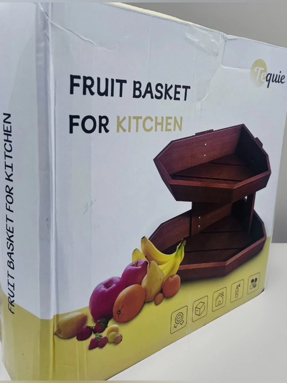 Wooden 2-Tier Fruit Basket for Kitchen Counter Space-Saving Organizer
